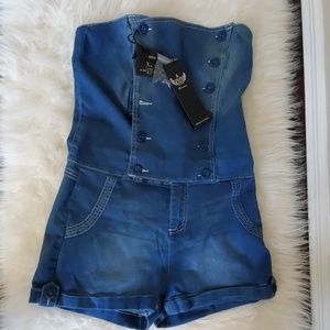 NWT Clash stretch Blue  denim Jean's Romper